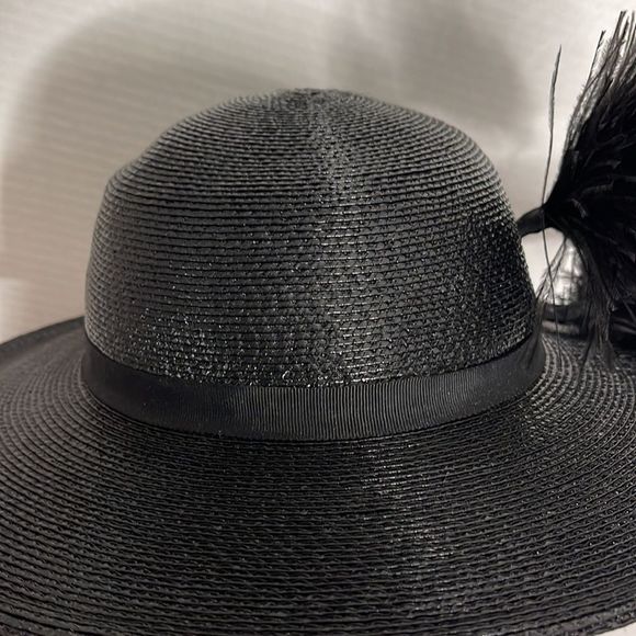 Vintage 60s Black Straw Hat with Feather Plume main image 15